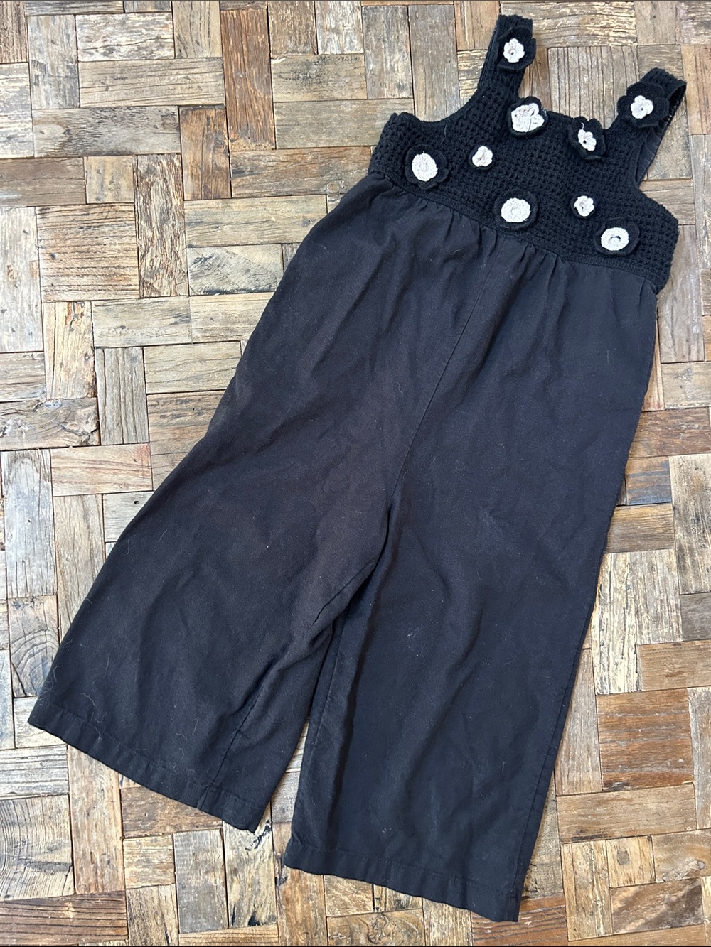 Zara Toddler Girls Black Crochet Bodice Wide-Leg Jumpsuit